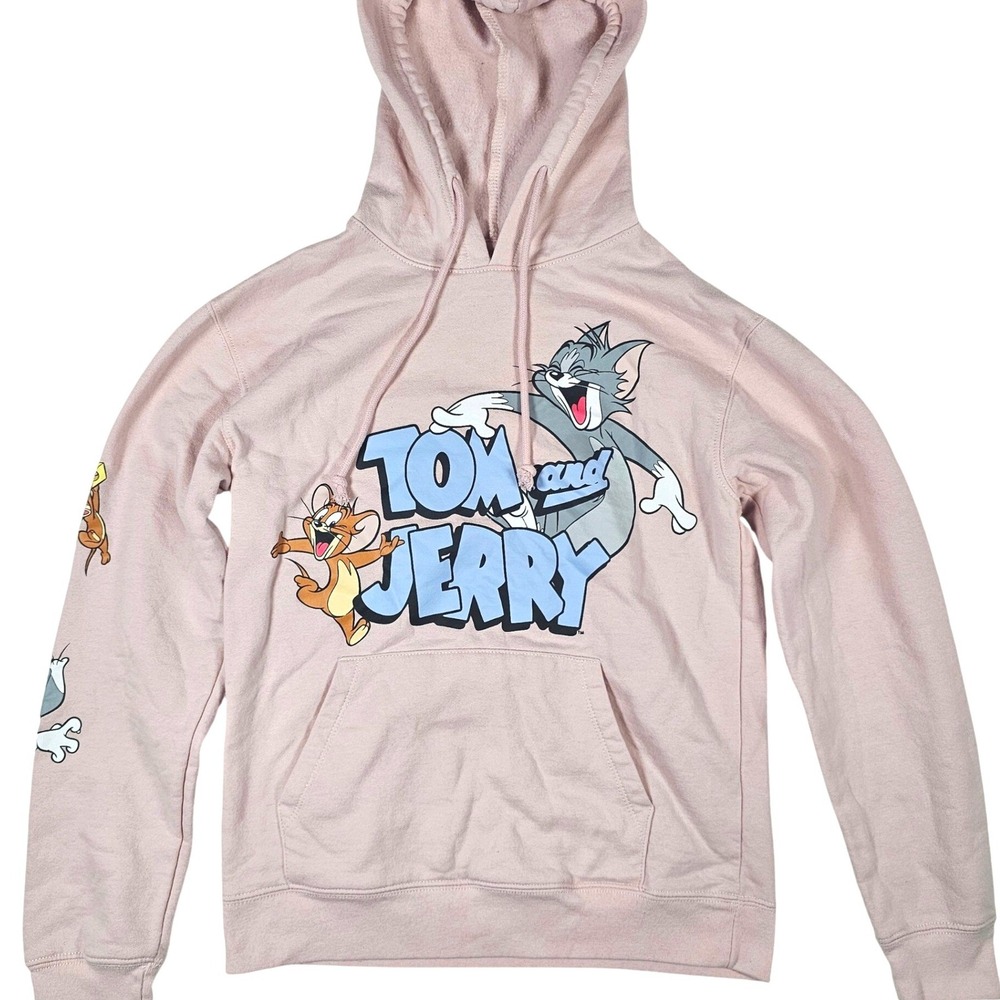 Tom and Jerry‎ Graphic Hoodie Pink XS Cartoon Logo Sleeve Print Sweatshirt
